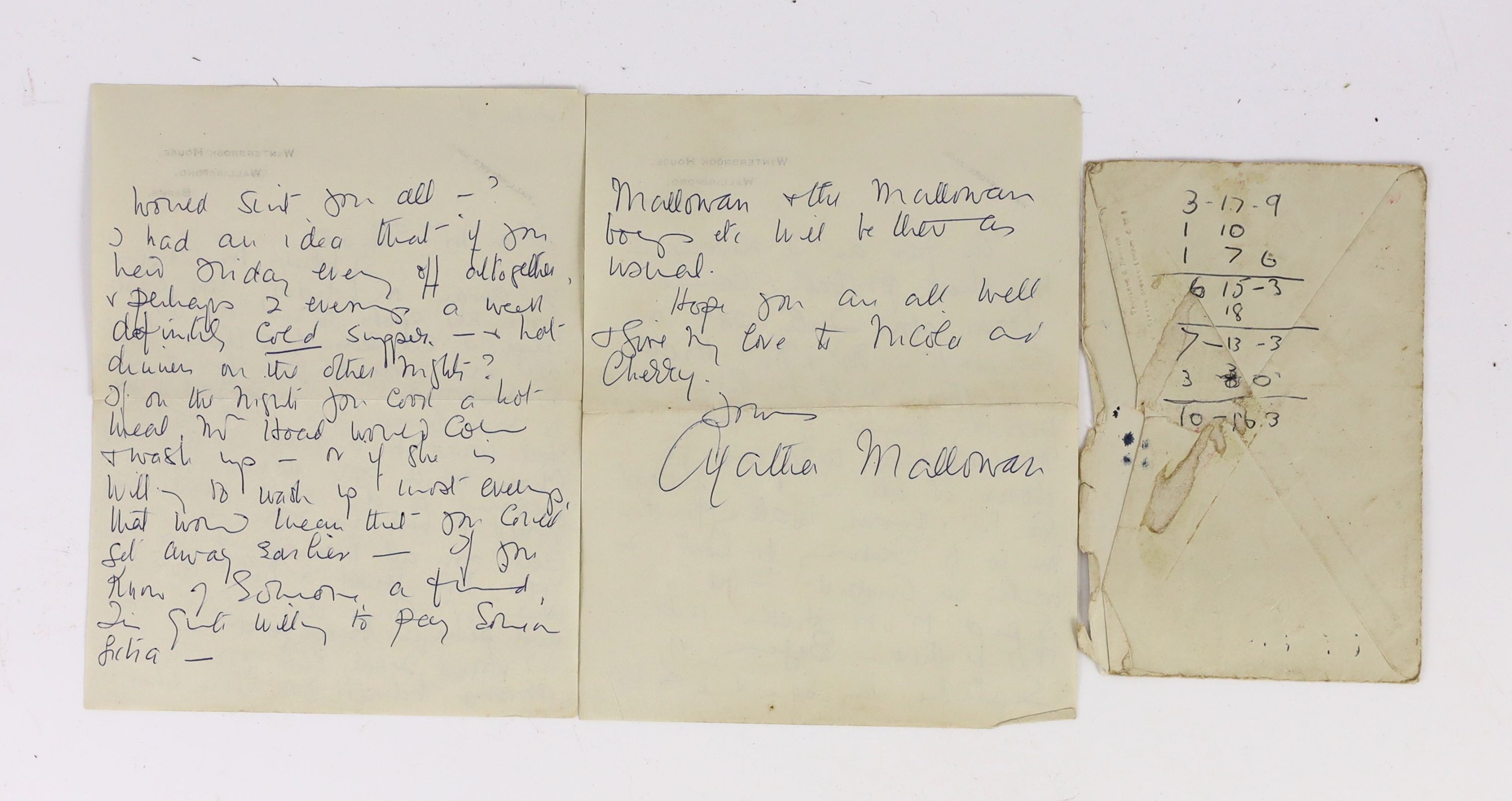 A manuscript letter from Agatha Christie to Mrs Elliot on Winterbrook House notepaper